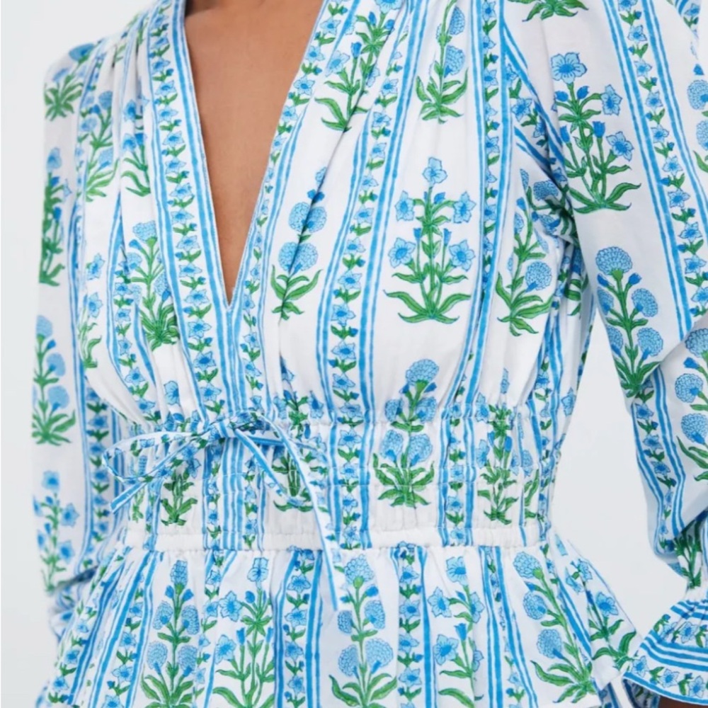 Pink City Prints Indigo Border Melanie Dress - Size M - NWT